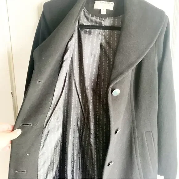 Anne Klein Wool Cashmere Blend Midi Length Pea Coat Large Rounded Neckline 6 Six - Picture 5 of 14